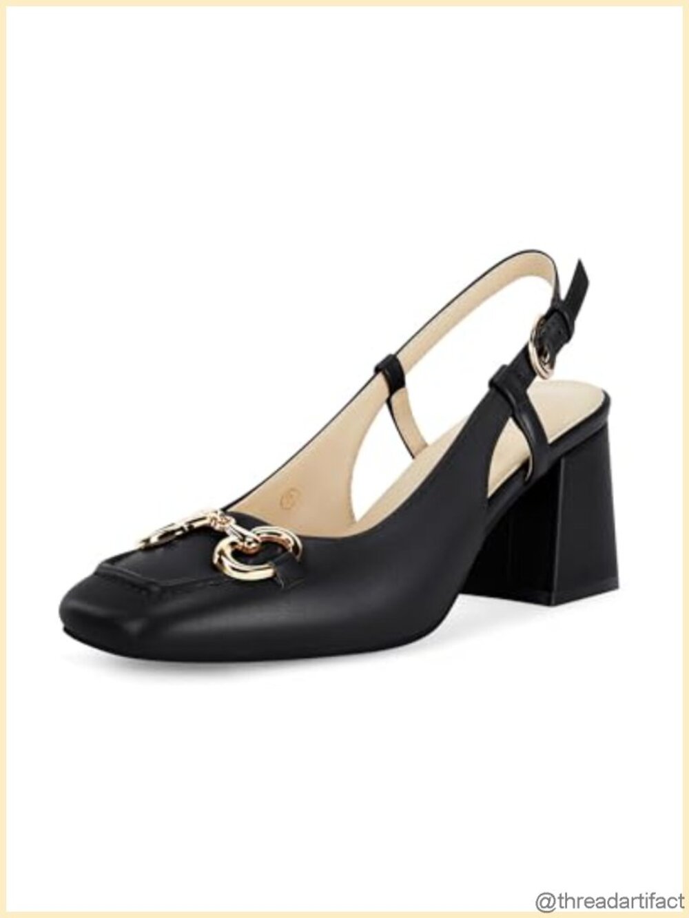 Womens Slingback Block Heels Square Toe Faux Leather Work Pumps